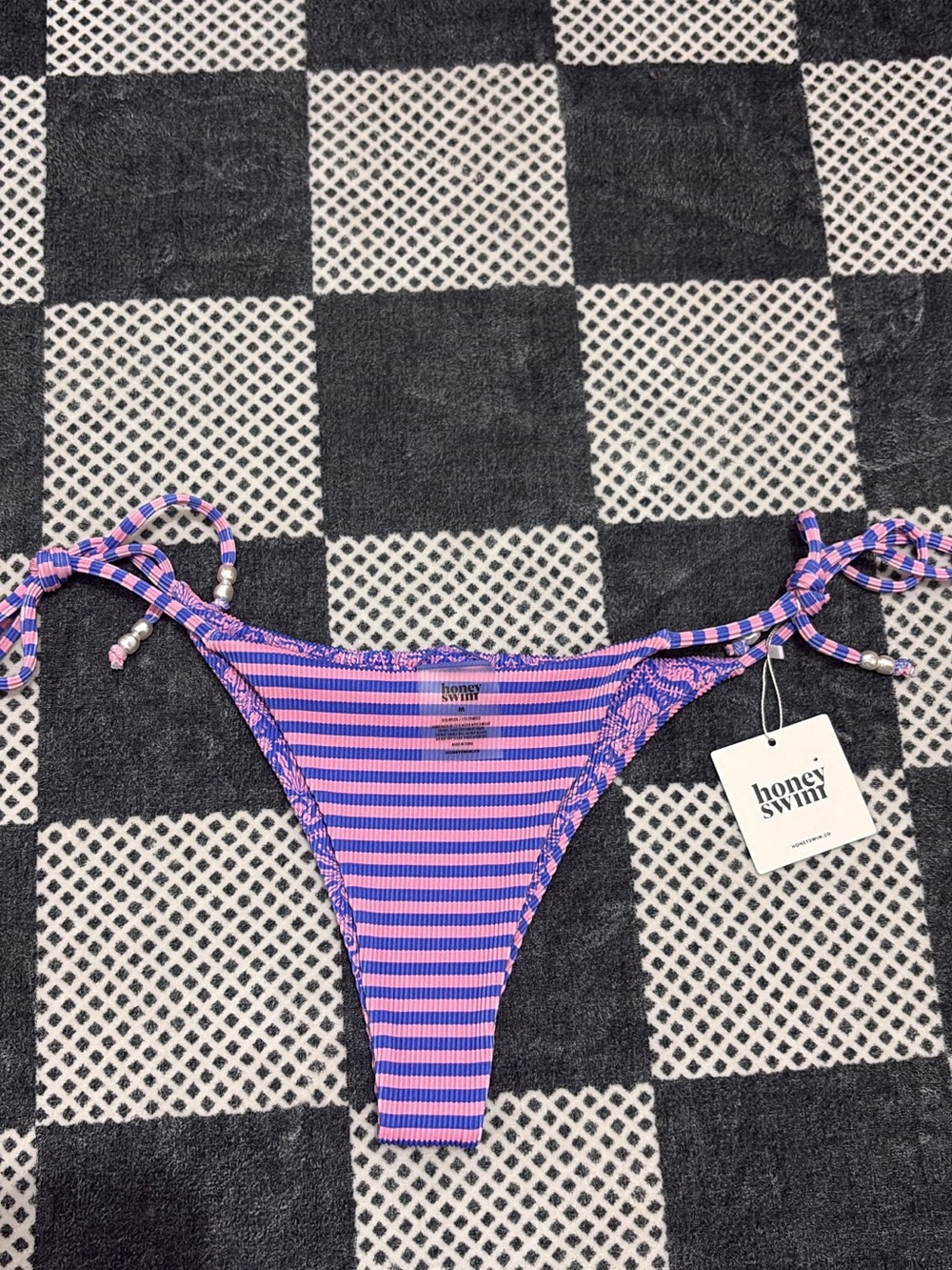 Honey Swim Purple & Pink Striped Tie-Side Bikini Bottom